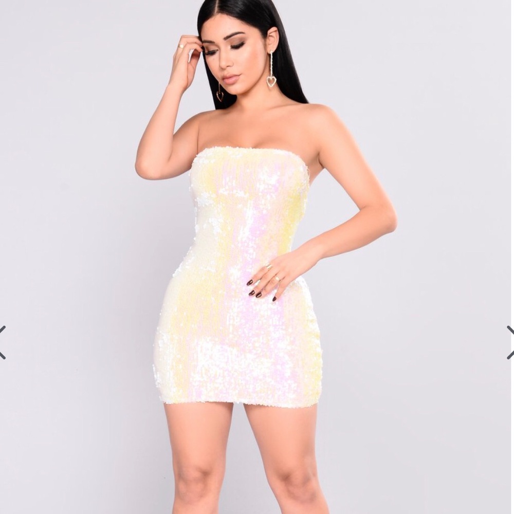 Fashion Nova White Sequin Mini Dress
